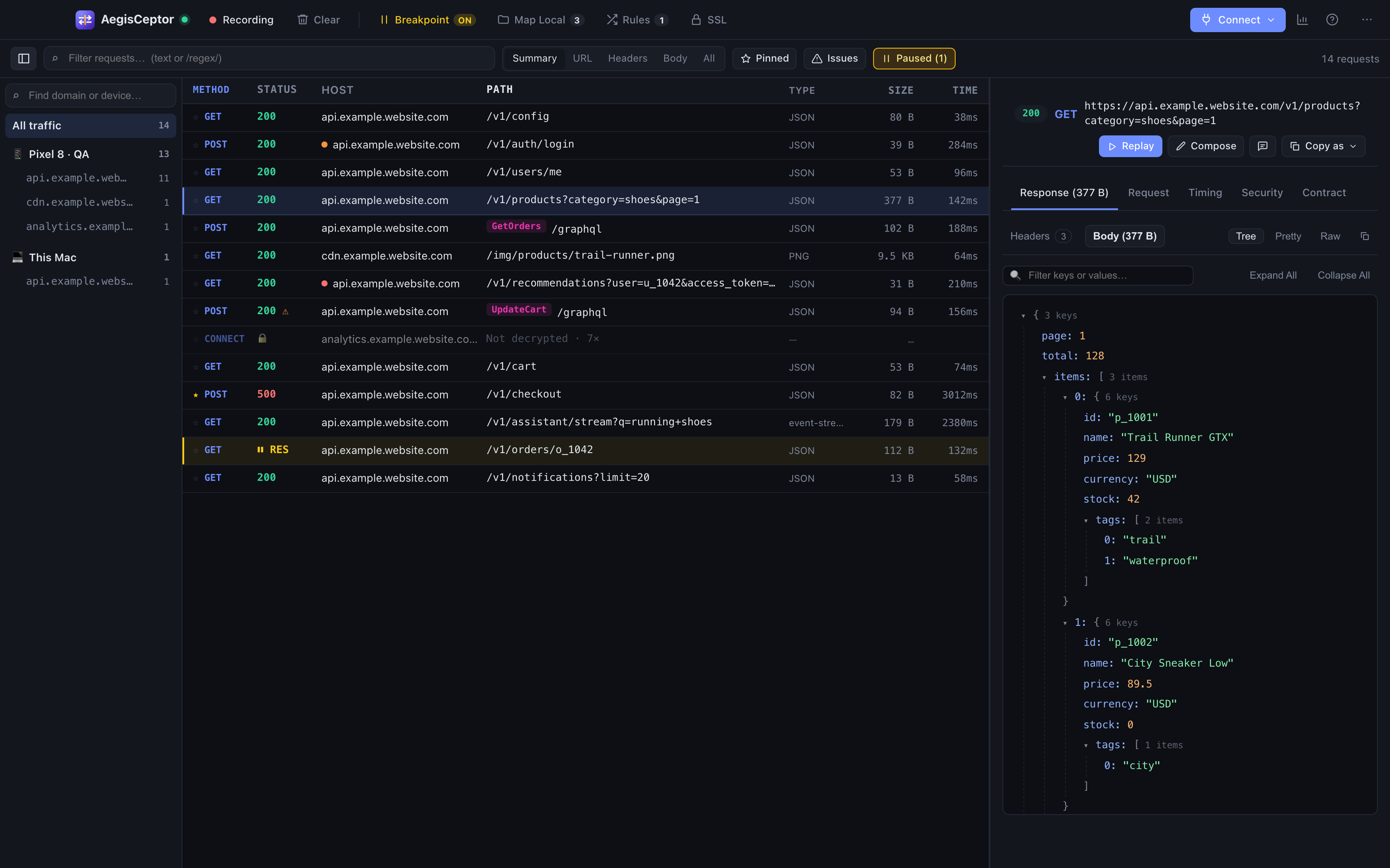 AegisCeptor showing live traffic